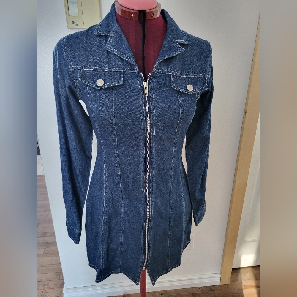 Women's Nevada Dark Blue Denim Zip-Front Dress